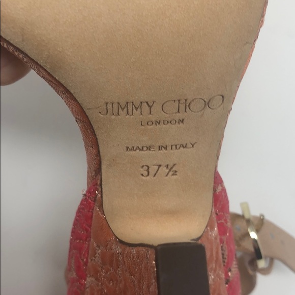 Flamingo pink rose gold jacquard Jimmy Choo sandal - Picture 5 of 6